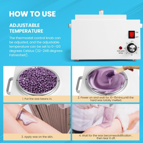 5.5Lbs Professional Wax Warmer for Hair Removal with 20℃-120℃ Temperature Control, with 100 Wax Sticks & 50 Strips, for Salon & Home Use