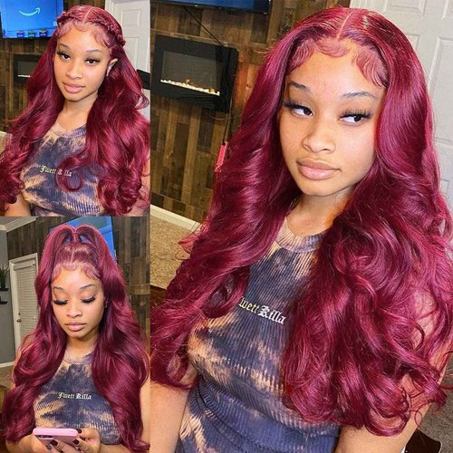 SUPERNOVA Lace Front Wigs Human Hair Burgundy Body Wave 5x5 Transparent Lace Closure Wigs For Black Women 180% Density Pre Plucked Red Wig Hair (16inches)