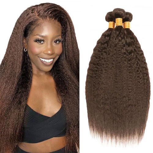 Condescension Bundles Human Hair 16 18 20" Inch Chocolate Brown Yaki Wave Human Hair Bundles Brazilian Virgin Remy Medium Brown Soft and Silky Hair Extensions