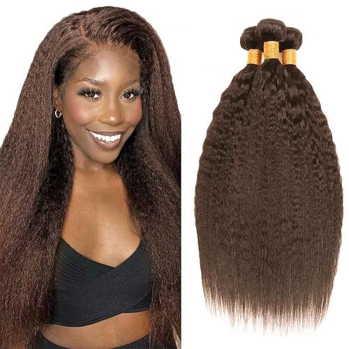Condescension Bundles Human Hair 24 26 28 Inch Chocolate Brown Yaki Wave Human Hair Bundles Brazilian Virgin Remy Medium Brown Soft and Silky Hair Extensions