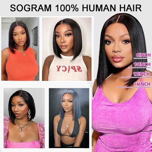 6x6 Bob Wig Human Hair (14 Inch) Straight Bob Closure Wigs Human Hair Brazilian Glueless Wigs Straight Short Bob Wigs for Black Women Pre Plucked with Baby Hair 180% Density