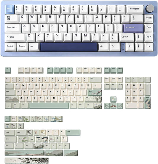 YUNZII AL66 Wireless Mechanical Keyboard for Win/Mac(Milk Switch, Blue), Spring Tea Dye Sub PBT Keycaps(Cherry Profile, Spring Tea)