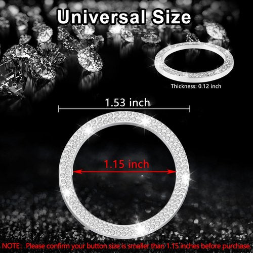 LivTee 2 PCS Crystal Double Rhinestone Car Engine Start Stop Decoration Ring, Bling Car Interior Accessories for Women, Push to Start Button Cover Sticker, Automotive Decals, White