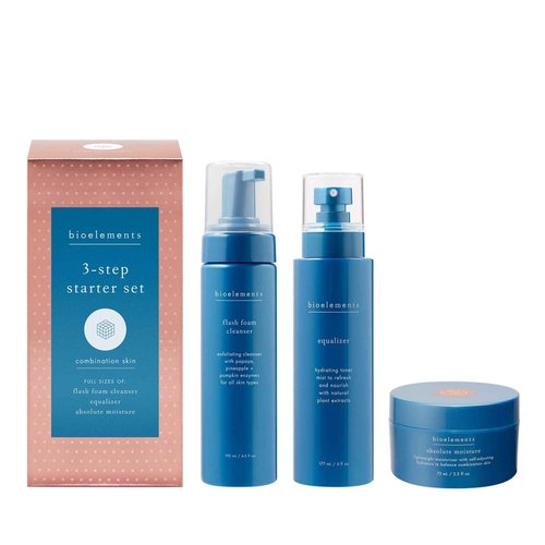 Bioelements 3-Step Starter Set: Combination Skin - Includes Flash Foam Cleanser, Equalizer Toner & Absolute Moisture Moisturizer - Vegan, Gluten Free - Never Tested on Animals