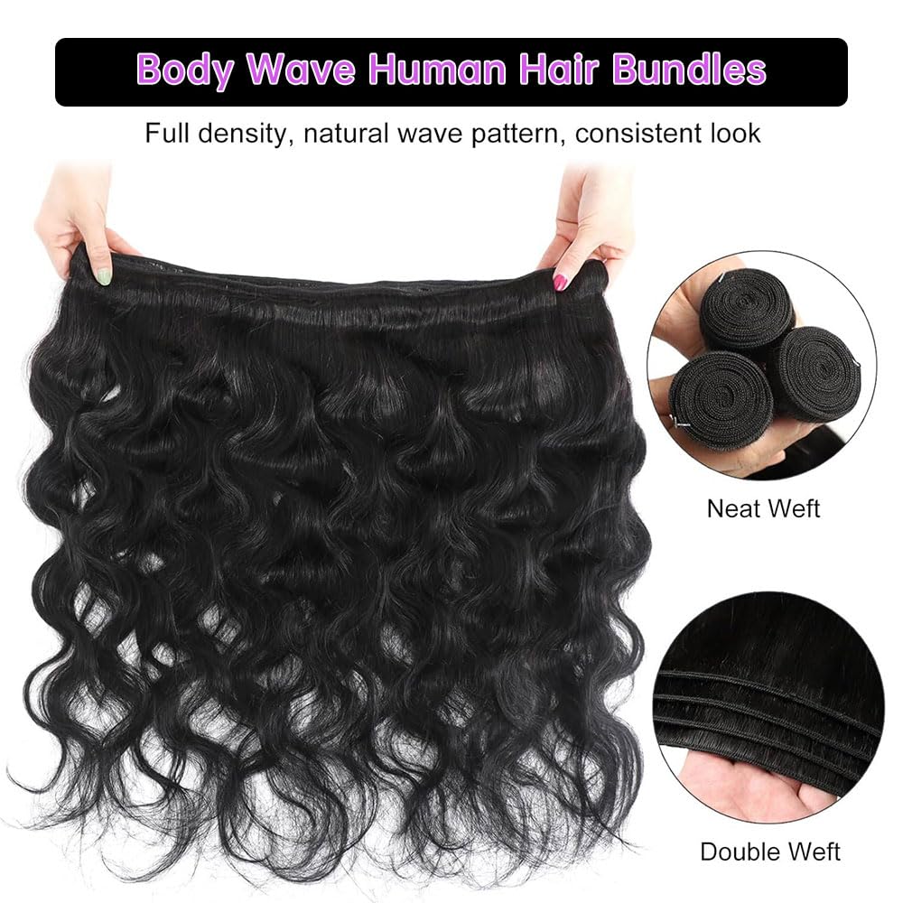 12A Human Hair Bundles 24 26 28 Inch Body Wave 3 Bundles Human Hair 100% Unprocessed Brazilian Virgin Human Hair for Women Natural Black