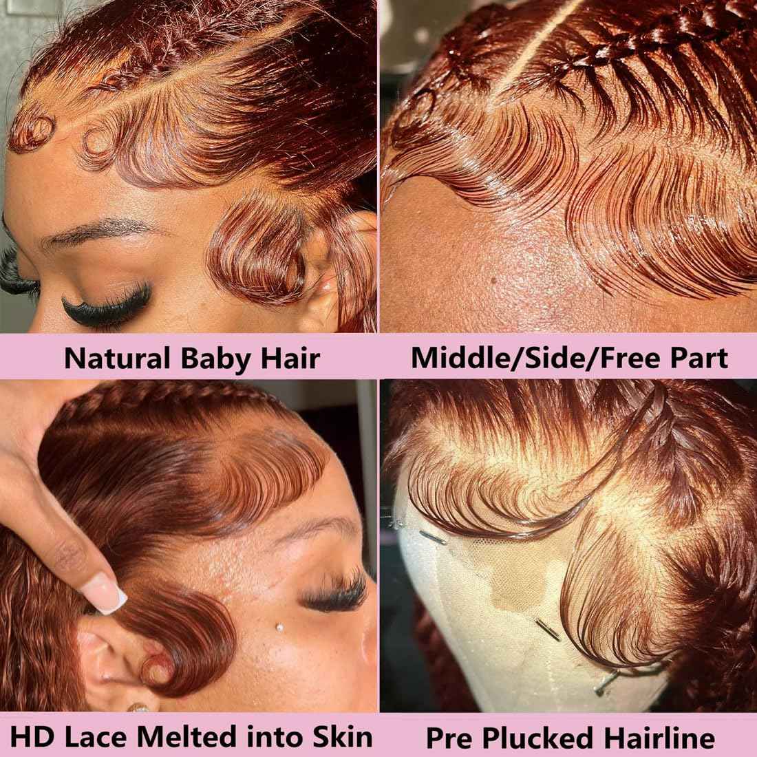 250 Density Reddish Brown Ultra-thin HD Lace Front Wigs Human Hair Upgraded Tiny Knots 20inch Copper Red 13x4 Deep Wave Transparent Lace Frontal Wig Pre Plucked Curly Wigs for Women Ginger #33 Colored