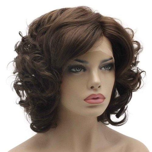Lushy Hair Lace Front Synthetic Wig - Short 10inch Wavy Two Tone Brown Mix Wig - Heat Friendly Heavy Density