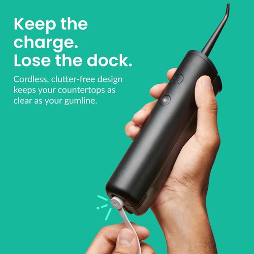 quip Water Flosser with Replacement Tip - Cordless Water Flosser with Adjustable Pressure - Teeth Cleaner Pick with 360 Degree Rotating Replaceable Tip, Rechargeable Water Dental Pick - All-Black