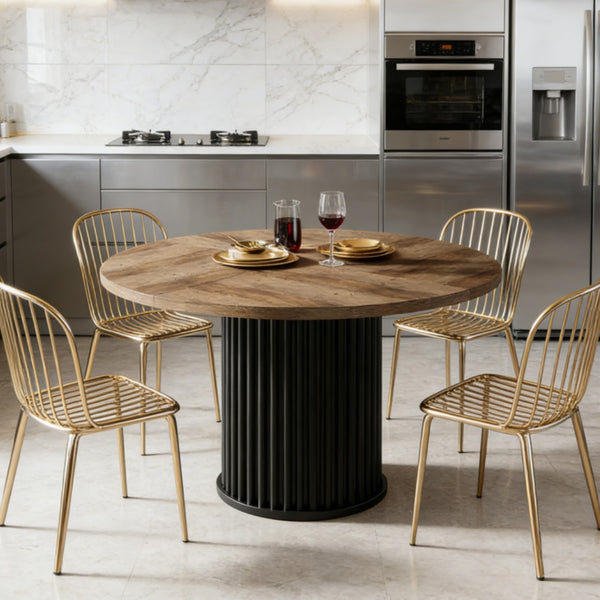 Round Dining Table - Modern Black Kitchen Table for 6