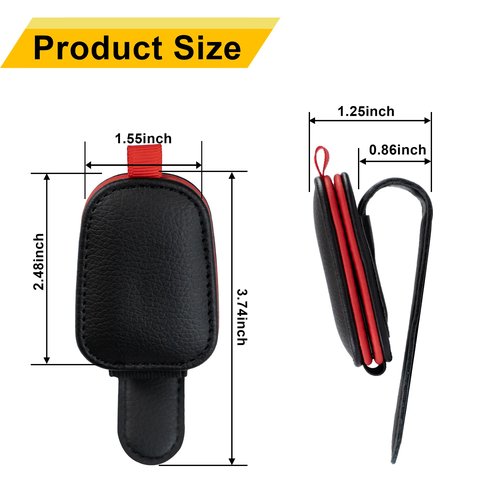 Yuoyar Sunglass Holder for Car, Magnetic Leather Sunglasses Holder and Ticket Card Clip, Car Visor Accessories, 2 Packs (Black-red)