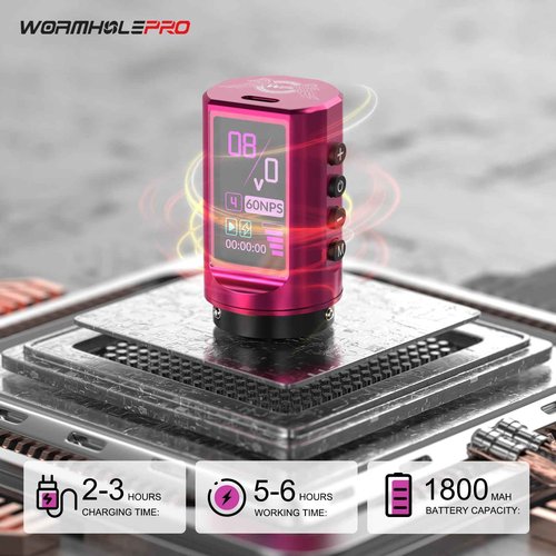 WORMHOLE PRO 7 Adjustable Strokes Wireless Tattoo Gun Wireless Tattoo Machine with 1,800 mAh Capacity Wireless Power Supply, Coreless Motor, Digital LED Display Tattoo Pen VIRGO HKP15-A