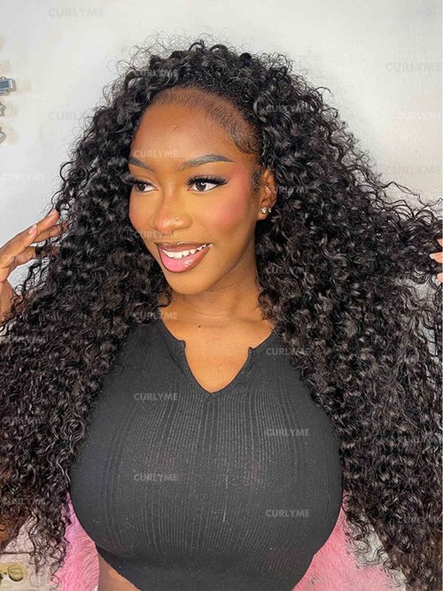 Curlyme 3 In 1 Curly Half Wig Human Hair Water Wave Glueless Install Flexible Fit Curly Flip Over Half Wig With Adjustable String Invisilbe Hairline Beginner Friendly Water Wave Wig 18 Inch