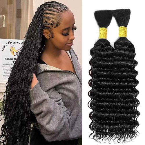 Human Braiding Hair for Boho Braids 28 Inch Deep Wave Bulk Human Hair for Braiding No Weft Brazilian Virgin Curly Human Hair Extension Wet and Wavy Micro Human hair Braiding Hair 2 Bundles/Pack 100g