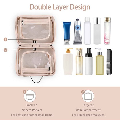 Lychii TSA Approved Toiletry Bag, Clear Travel Bag for Liquids Toiletries, Makeup Cosmetic Bag Organizer, Carry on Travel Accessories Essentials, Large Size, Pink
