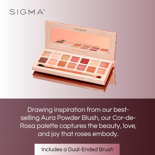 Sigma Beauty Cor-De-Rosa Eyeshadow Palette - 14 Warm Eyeshadow Shades in Matte, Shimmer and Metalic Finishes - Highly Pigmented Vegan Eye Makeup Palette - Clean Beauty Products