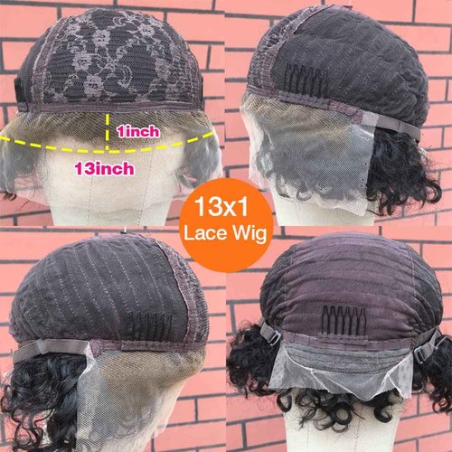 walnut hair Short Afro Kinky Curly Wig for Black Women Transparent 13x1 Lace Front Wigs Human Hair Brazilian Bob Pixie Cut Wig 8 inch