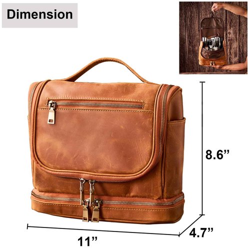 EURYNOME Travel Toiletry Bag For Men, Genuine Leather Shaving Dopp Kit Bottom Storage Holds More (11x8.6x4.7)-Mens Toiletry Bag -Leather Makeup Cosmetic Organizer Kit - Men Travel Toiletries Bag