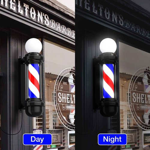Noverlife 27inch Hair Salon Pole Light, Hairdressing Rotating LED Sign Wall Mounted Red White Blue Stripes Light, Save Energy Barbershop Rotating Open Sign Strips Lamp for Indoor & Outdoor
