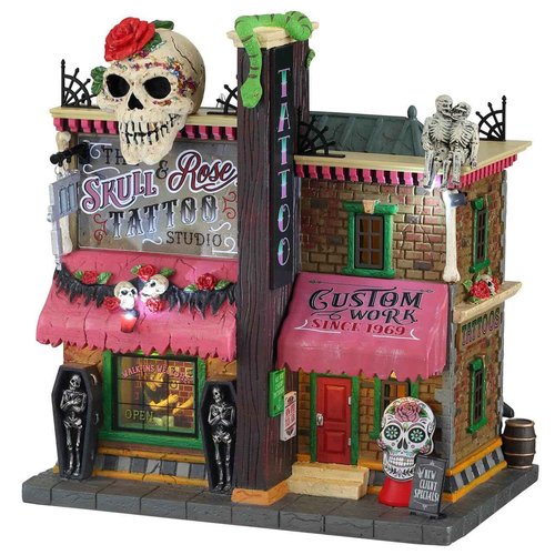 Lemax Village Collection Spooky Town The Skull and Rose Tattoo Studio #15751
