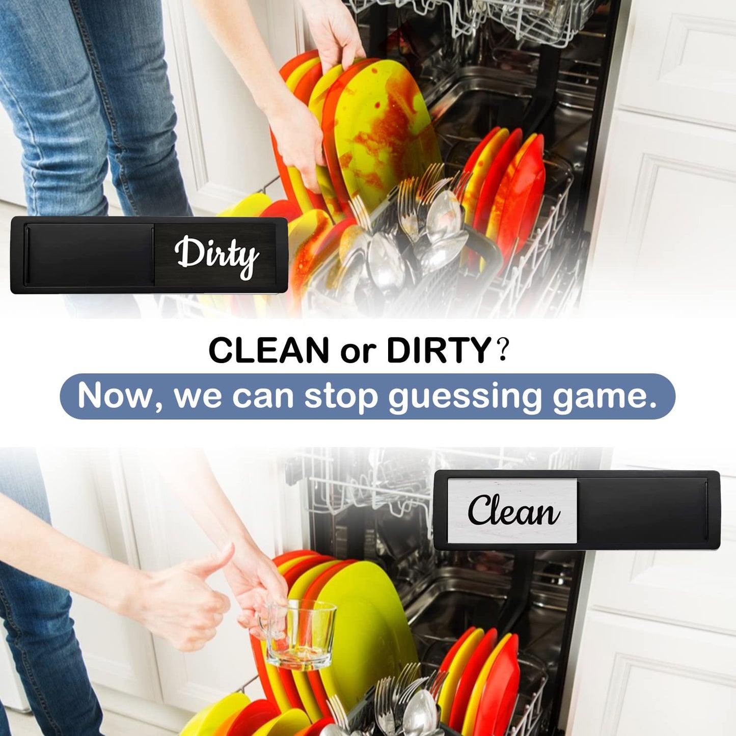 Oxepleus Dishwasher Magnet Clean Dirty Sign, Farmhouse Rustic Wood Design Black and White Non-Scratch/Easy to Read & Slide/Strong Magnetism Kitchen Storage and Decoration Accessories (B-Black)