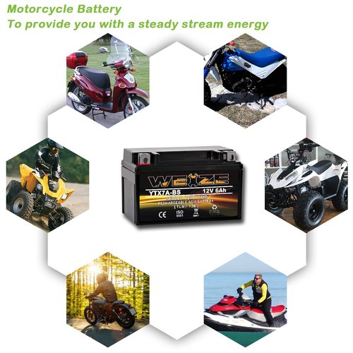 Weize YTX7A-BS High Performance - Maintenance Free - Sealed AGM Motorcycle Battery Compatible with Gas Gy6 Scooter Moped 50CC 125CC