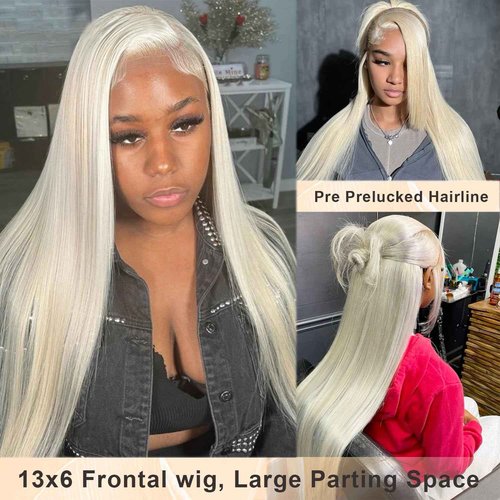 Platinum Blonde Lace Front Wig Human Hair Blonde 13x6 HD Transparent Lace Frontal Wigs Human Hair Pre Plucked 180% Density Glueless Wigs Remy Hair 6 Inch Deep Parting Brazilian Virgin Hair Wig 20 Inch