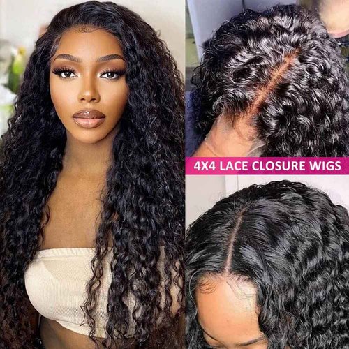 FIRIEYA Deep Wave Lace Front Wigs Human Hair Wigs for Black Women 180% Density 4X4 HD Transparent Lace Closure Human Hair Wigs for Black Women Glueless with Baby Hair Natural Color(22 Inch)