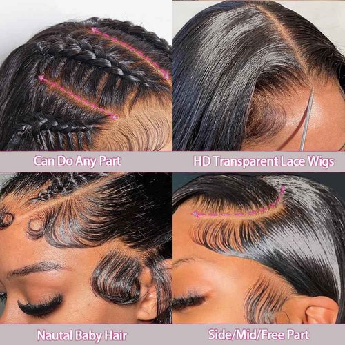 MUNONG Straight Lace Front Wigs Human Hair 200% Density 13x6 HD Lace Front Wigs for Black Women 28inch Pre Plucked with Baby Hair Transparent Glueless Straight Lace Frontal Wigs Natural HairLine
