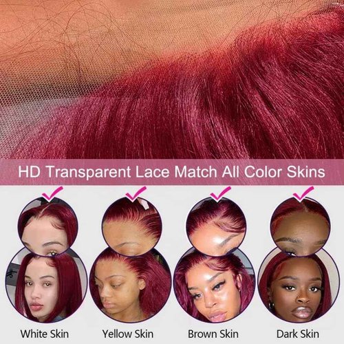 Aliprincess 220% Density 99J Burgundy Lace Front Wigs Human Hair Pre Plucked Hairline Body Wave Glueless 13×4 HD Transparent Wigs for Women Human Hair Wine Red Colored (24 inch, 99j)