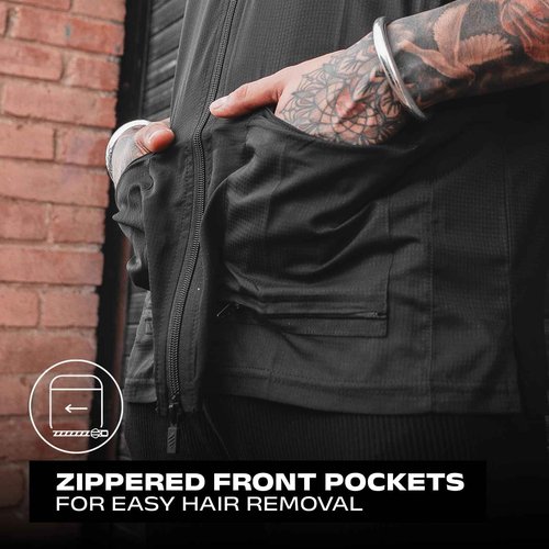 Barber Strong Barber Jacket, Men's Black, Hair Repellent, Lightweight and Breathable Vented Side Panels, Features Easy Hair Removal and 2-Way Zipper Closure, XL, Great for Pet Grooming