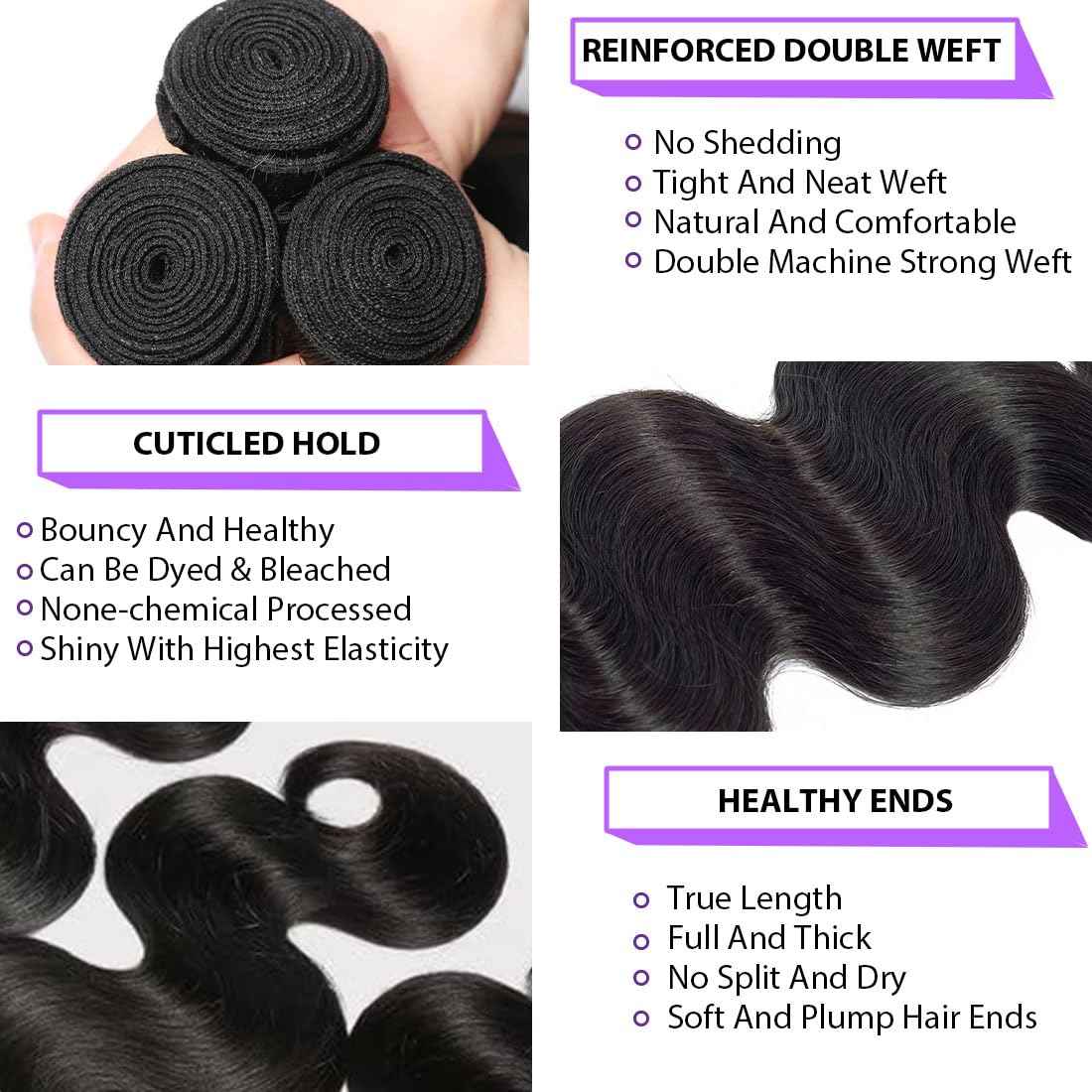 12A Body Wave Bundles Human Hair Raw Human Hair 1 Bundle 28 Inch 100% Unprocessed Brazilian Virgin Weave Body Wave Bundles Deals for Women Quick Weave Wet and Wavy Hair Thick Natural Black
