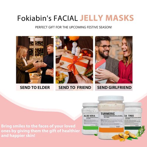 Fokiabin Jelly Mask for Facials Professional Hydrating Deep Cleaning Face Mask Set - 115Fl Oz 5 Treatments (Hyaluronic Acid,Bulgari Rose,24K Gold,Lavender Essence,Tea tree)