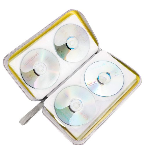 CD Case, Siveit DVD Case Holder 96 Capacity Hard Plastic CD DVD Disc Cases Storage Binder Wallet for Car Home Office Travel (Yellow)