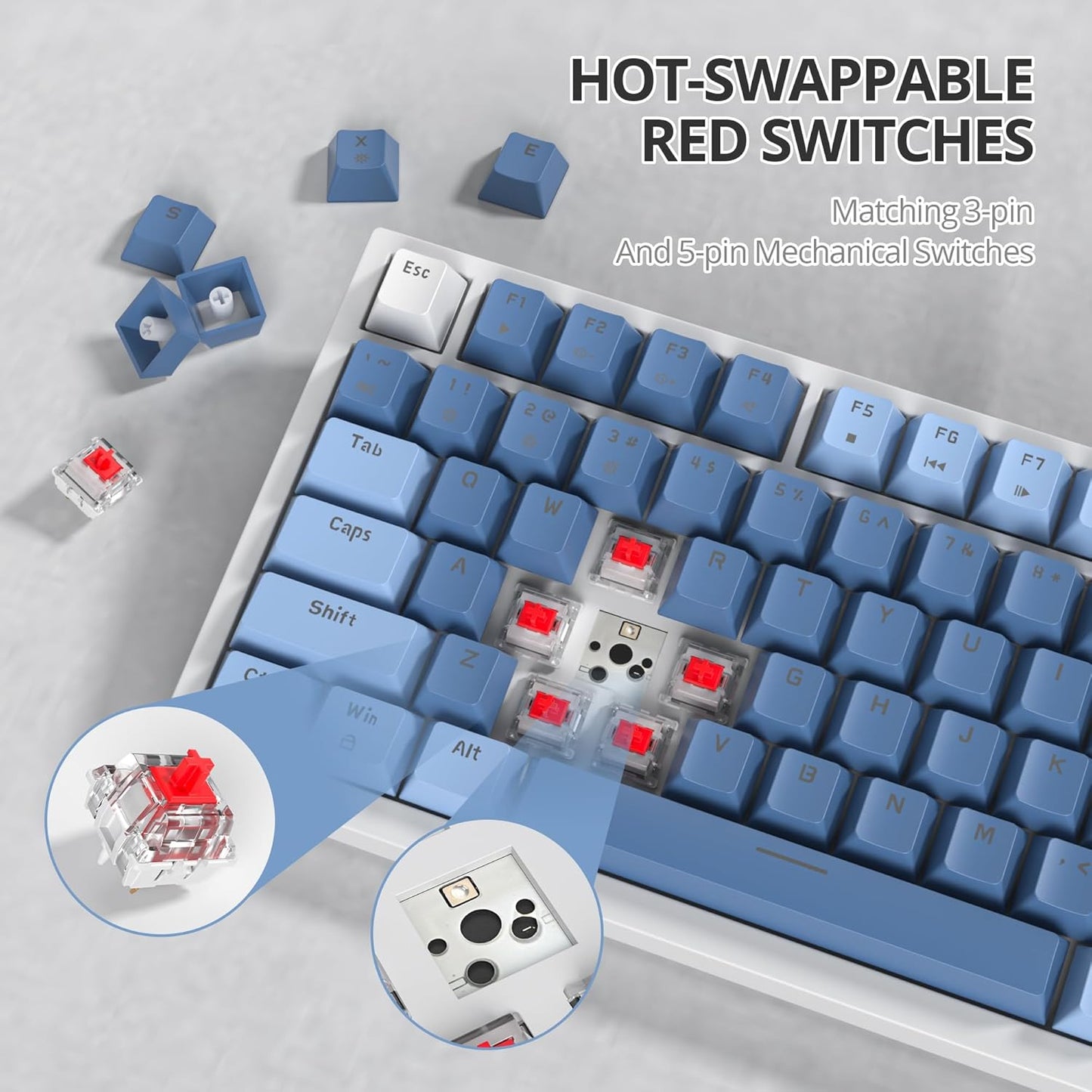 75% TKL Wired Mechanical Keyboard,RGB Backlit Gasket Mount 82 Key Hot Swappable Custom Linear Red Switch Gaming Keyboard with Volume Knob & PBT Keycaps (82 White Earth)