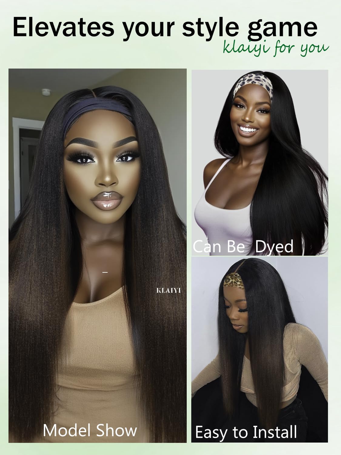 KLAIYI Ombre Brown Yaki Straight Headband Wig Human Hair Glueless Wear and Go Wig with Dark Roots Drawstring Chestnut Kinky Clip In Half Wigs for Black Women No Lace No Glue 30S Ready to Wear 18Inch