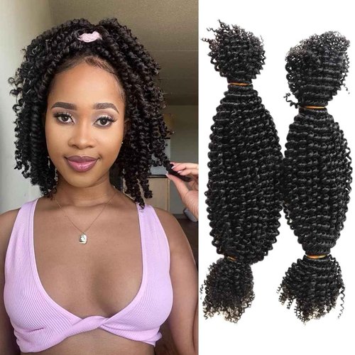 Afro Kinky Curly Springy Twist Double Drawn Bulk Human Hair Braiding Hair for Dreadlock Hair Pre-Separated Hair Extensions Natural Color 14Inch 200g