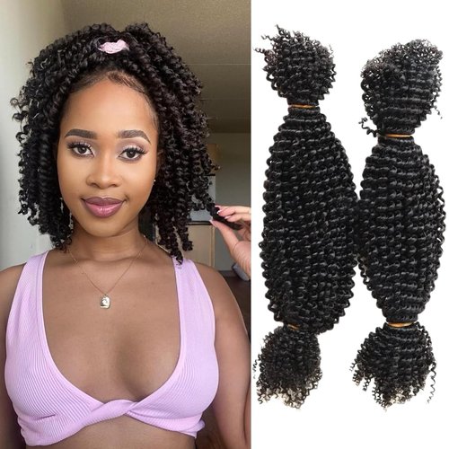 Afro Kinky Curly Springy Twist Double Drawn Bulk Human Hair Braiding Hair for Dreadlock Hair Pre-Separated Hair Extensions Natural Color 20Inch 100g
