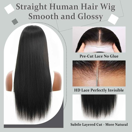 Wear and Go Glueless Wigs Human Hair Pre Plucked Pre Cut 6x4 HD Lace Front Wigs Human Hair Straight Human Hair Lace Front Wigs for Women 26 Inch