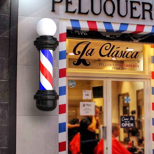 Noverlife 27inch Hair Salon Pole Light, Hairdressing Rotating LED Sign Wall Mounted Red White Blue Stripes Light, Save Energy Barbershop Rotating Open Sign Strips Lamp for Indoor & Outdoor