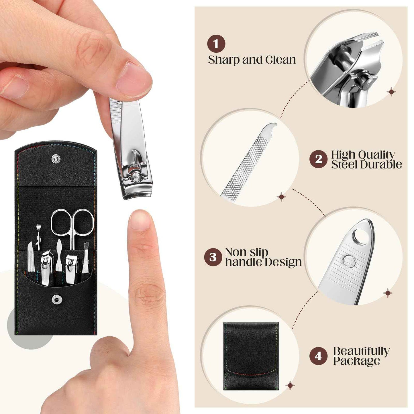 Lasnten 100 Bulk Nail Clipper Set Bulk Manicure Kit Stainless Steel Pedicure Professional Nail Care Kit with Travel Case Portable Grooming for Husband Men Women Family(Multicolor,7 in 1)