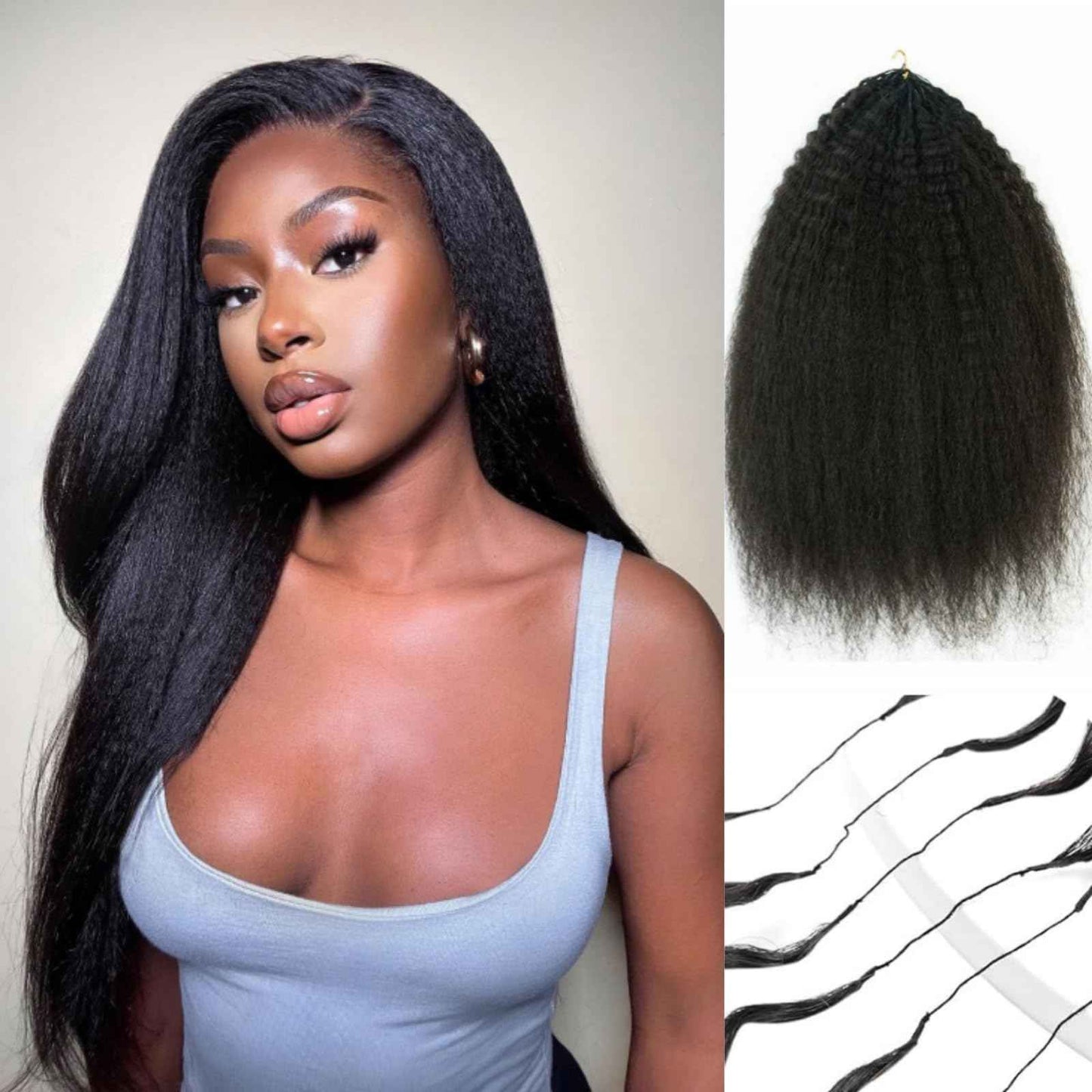Kinky Straight Feather Crochet Hair Extensions Pre Looped Crochet Human Hair Curly For Black Women Pre Separated Knotless Crochet Hair 16Inch 120g