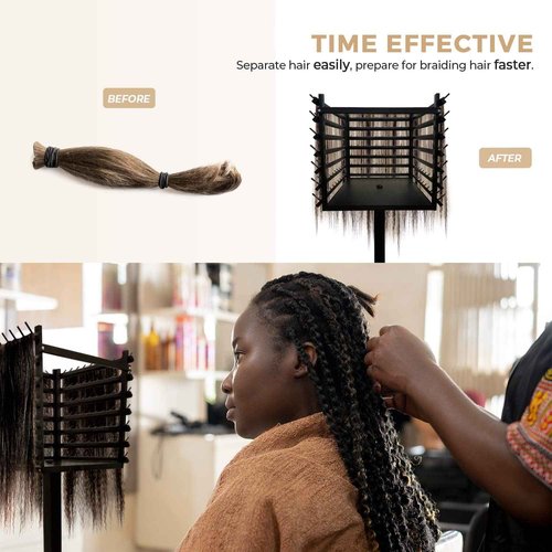ORA SHOP - Braiding Hair Rack, Hair Extension Holder, Hair Braiding Tools, Hair Product Organizer, Wooden 3-Sided Rack Stand, Large Capacity (210 pegs)
