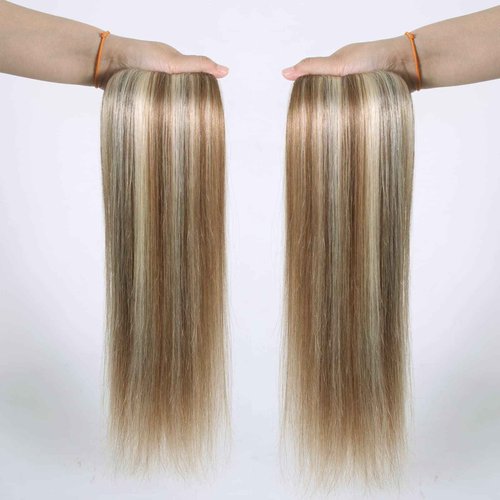 Ugrace Hair Blonde Ponytail Extension Human Hair Ponytail For Women Clip In Hair Extensions Wrap Around Long Ponytail Remy Straight One Piece Hairpiece Hair(16 inch, Highlight P10/613)