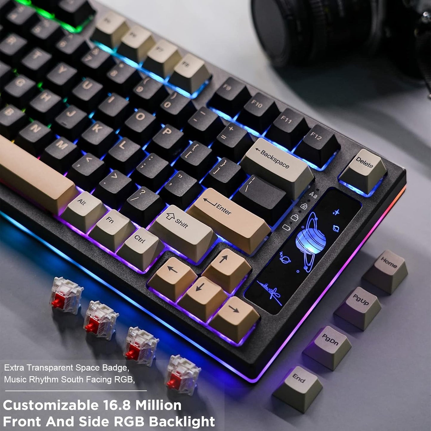 YUNZII YZ75 Hot Swappable Wireless Keyboard(Gateron G Pro Black, Black), Coffee Cat Dye Sub PBT Keycaps(Cherry Profile, Coffee Cat)