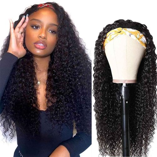 Punmasa Human Hair Deep Wave 24 Inch Curly Headband Wig for Black Women