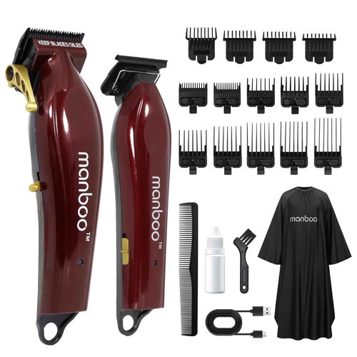 MANBOO Professional Hair Clippers for Men, Ceramic Blade Cordless Barber Set with 7800RPM Motor, Hair Cutting Kit with 14 Guide Combs for Fade (Wine Red)
