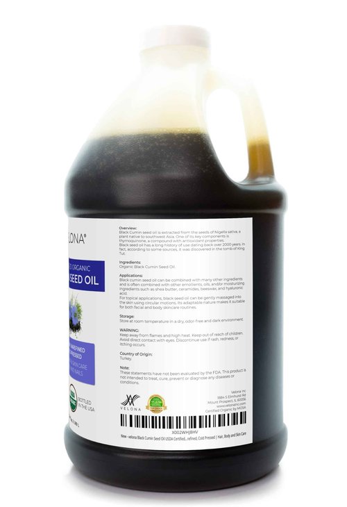 velona Black Cumin Seed Oil USDA Certified Organic - 64 Fl Oz | 100% Pure and Natural Carrier Oil | Unrefined, Cold Pressed | Hair, Body and Skin Care | Use Today - Enjoy Results…