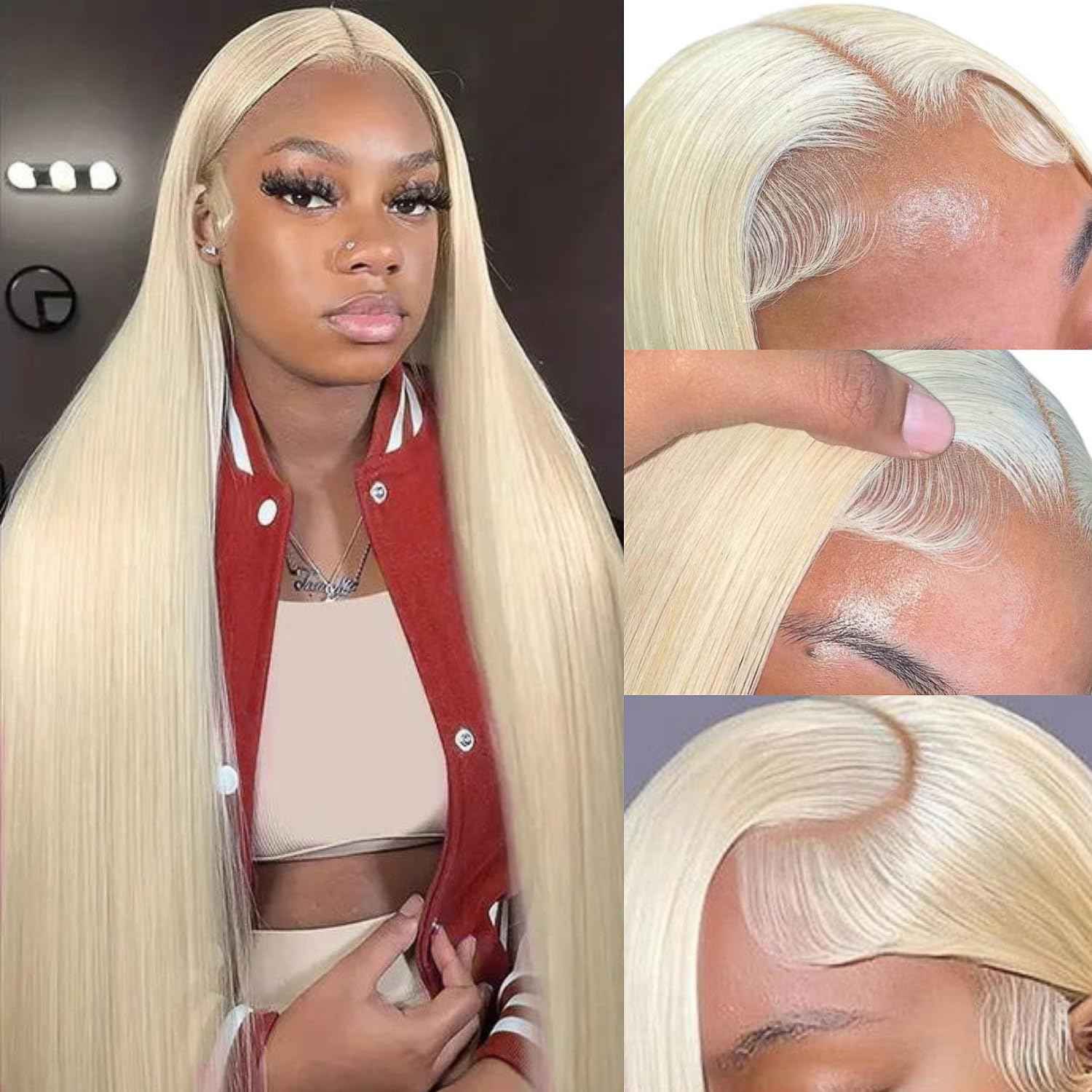 GZX 26 Inch 613 Lace Front Wig Human Hair 13X4 Blonde Straight HD Transparent Lace Frontal Wigs Human Hair Pre Plucked with Baby Hair 180% Density Blonde Glueless Wigs Human Hair