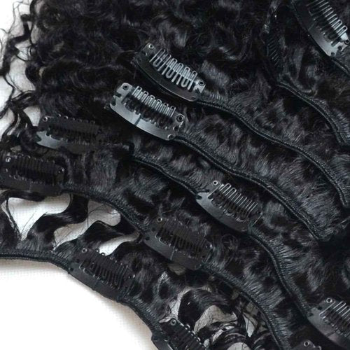 Luwigs 3B 3C Afro Kinky Curly Clip In Hair Extension Natural Color African American Brazilian Human Virgin Hair For Black Women 7pcs/set (20 Inch, 3B 3C Afro Kinky Curly)