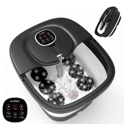 CuPiLo Foot Spa Bath Massager, Foot Bath with Circulation Heat, Motorized Shiatsu Massage Balls, Pedicure Soaking Tub with Waves, Remote, Handle, Feet Relief, Gifts